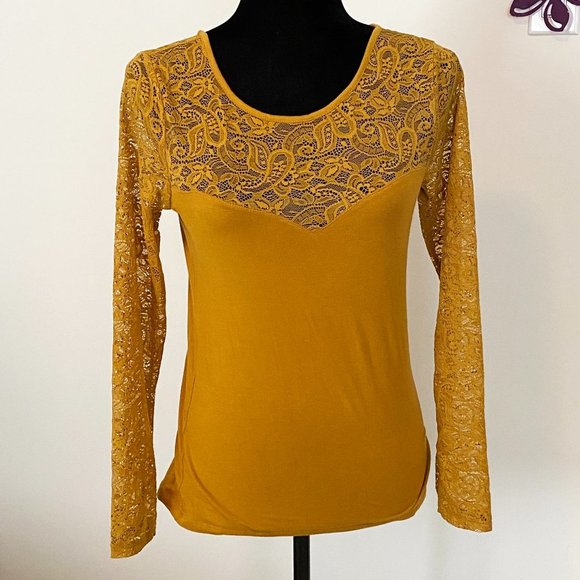 U2B Golden Mustard Fall Top Lace size Medium - Picture 2 of 7